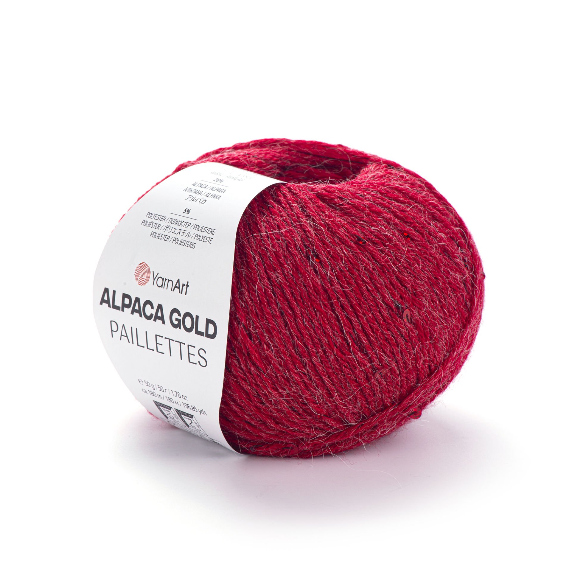 YARNART ALPACA GOLD PAILLETTES - KNITTING YARN RED - 9307
