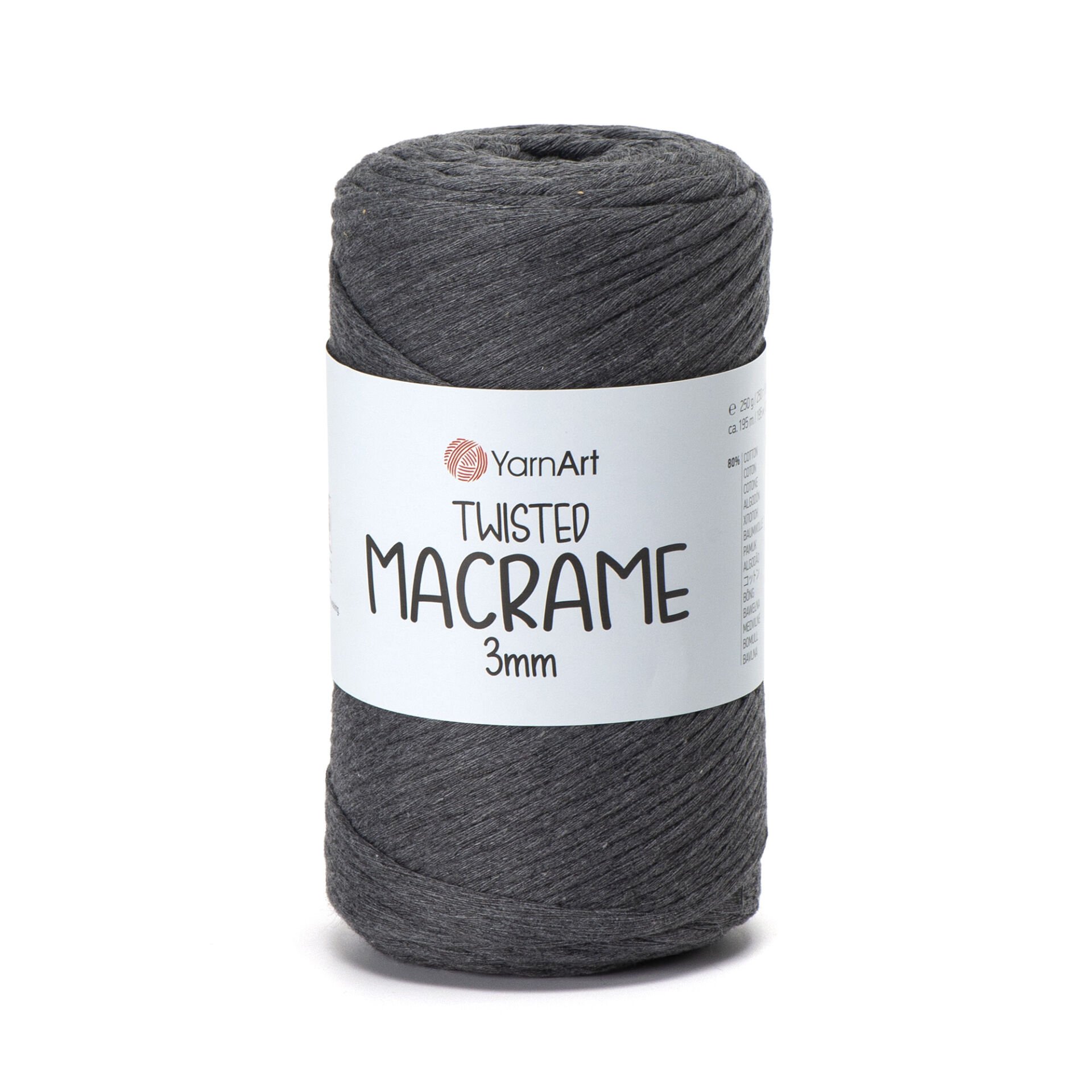 YARNART TWISTED MACRAME 3 MM - MACRAME CORD ANTHRACITE - 758