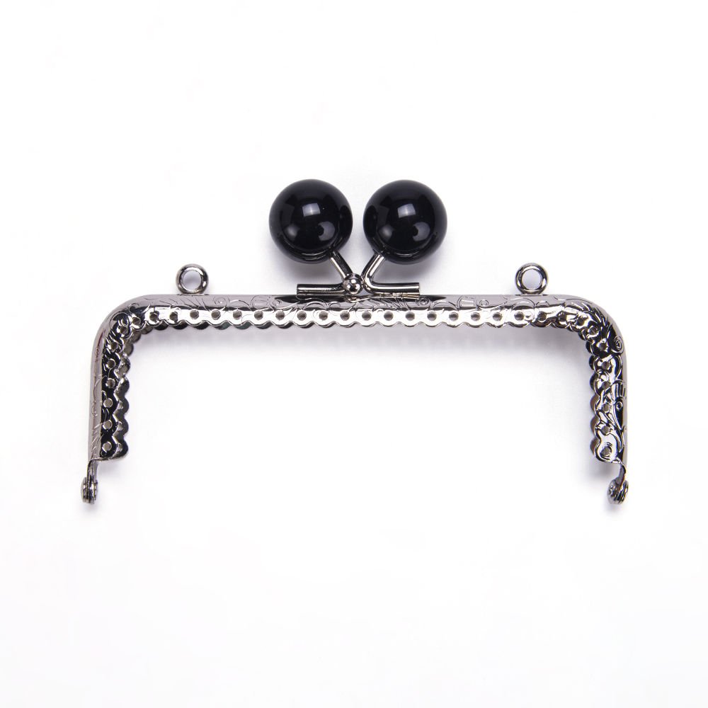 RECTANGLE BLACK BEADED BAG FRAME 12.5 CM SILVER