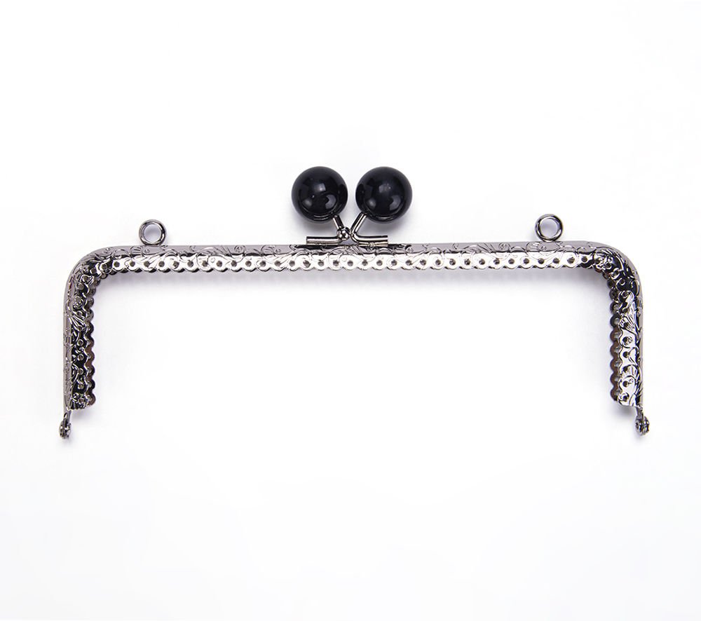 RECTANGLE BLACK BEADED BAG FRAME 20.5 CM SILVER