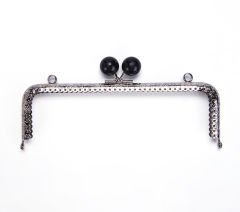 RECTANGLE BLACK BEADED BAG FRAME 20.5 CM SILVER