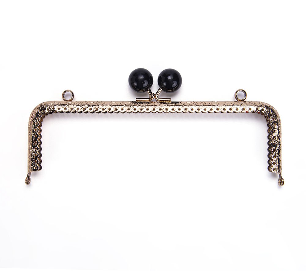 RECTANGLE BLACK BEADED BAG FRAME 20.5 CM ROSE