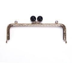 RECTANGLE BLACK BEADED BAG FRAME 20.5 CM ROSE