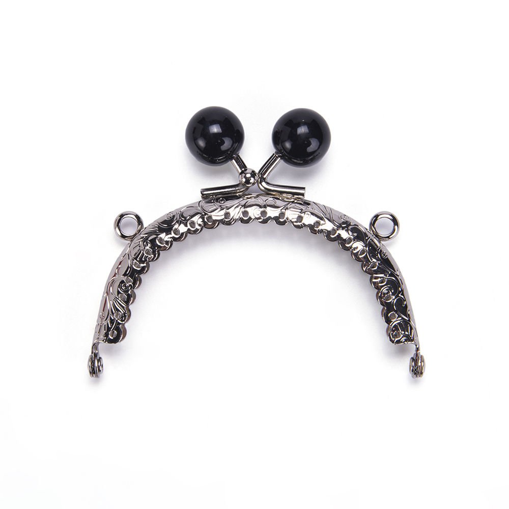 OVAL BLACK BEADED BAG FRAME 8.5 CM SILVER