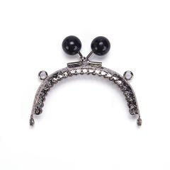 OVAL BLACK BEADED BAG FRAME 8.5 CM SILVER