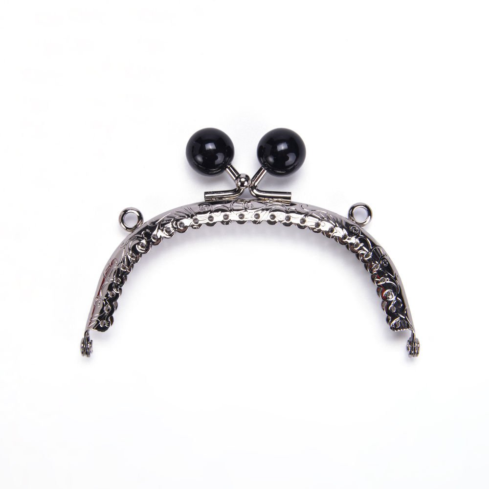 OVAL BLACK BEADED BAG FRAME 10.5 CM SILVER