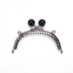 OVAL BLACK BEADED BAG FRAME 10.5 CM SILVER