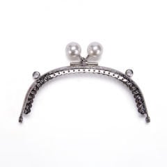OVAL WHITE BEADED BAG FRAME 12.5 CM SILVER