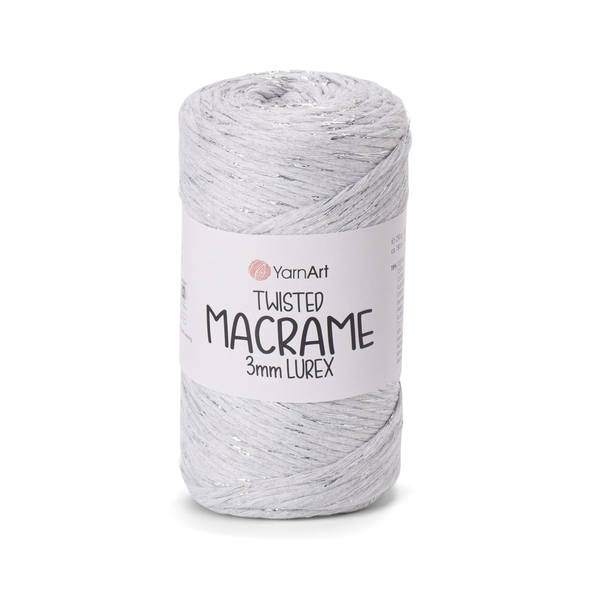 YARNART TWISTED MACRAME 3 MM LUREX - MACRAME CORD LIGHT GREY - 756