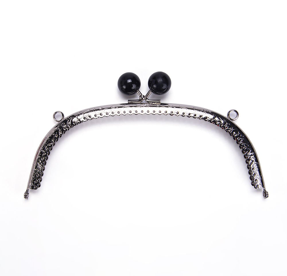 OVAL BLACK BEADED BAG FRAME 20.5 CM SILVER