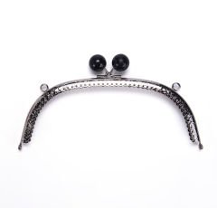OVAL BLACK BEADED BAG FRAME 20.5 CM SILVER
