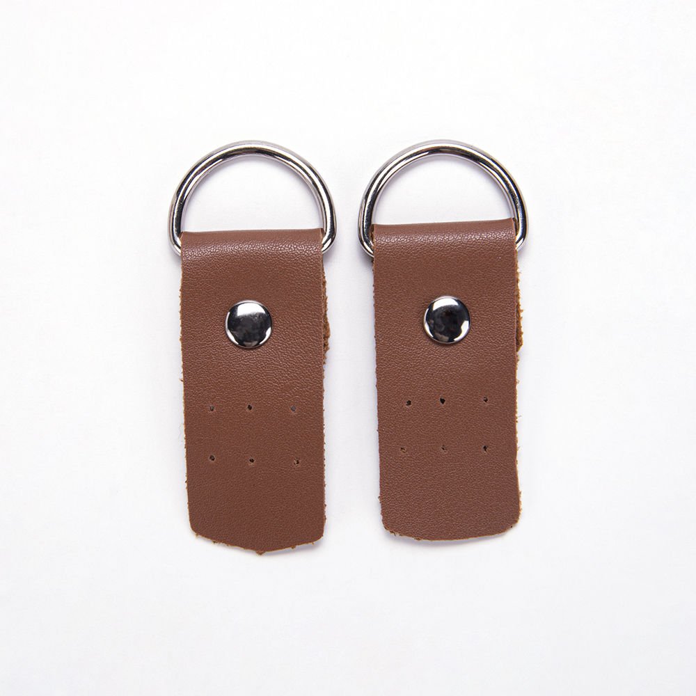 D-RING LEATHER TABS FOR BAG STRAP - 2 PCS BROWN