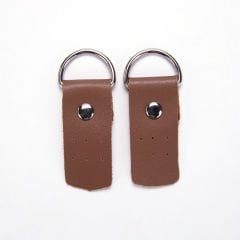 D-RING LEATHER TABS FOR BAG STRAP - 2 PCS BROWN