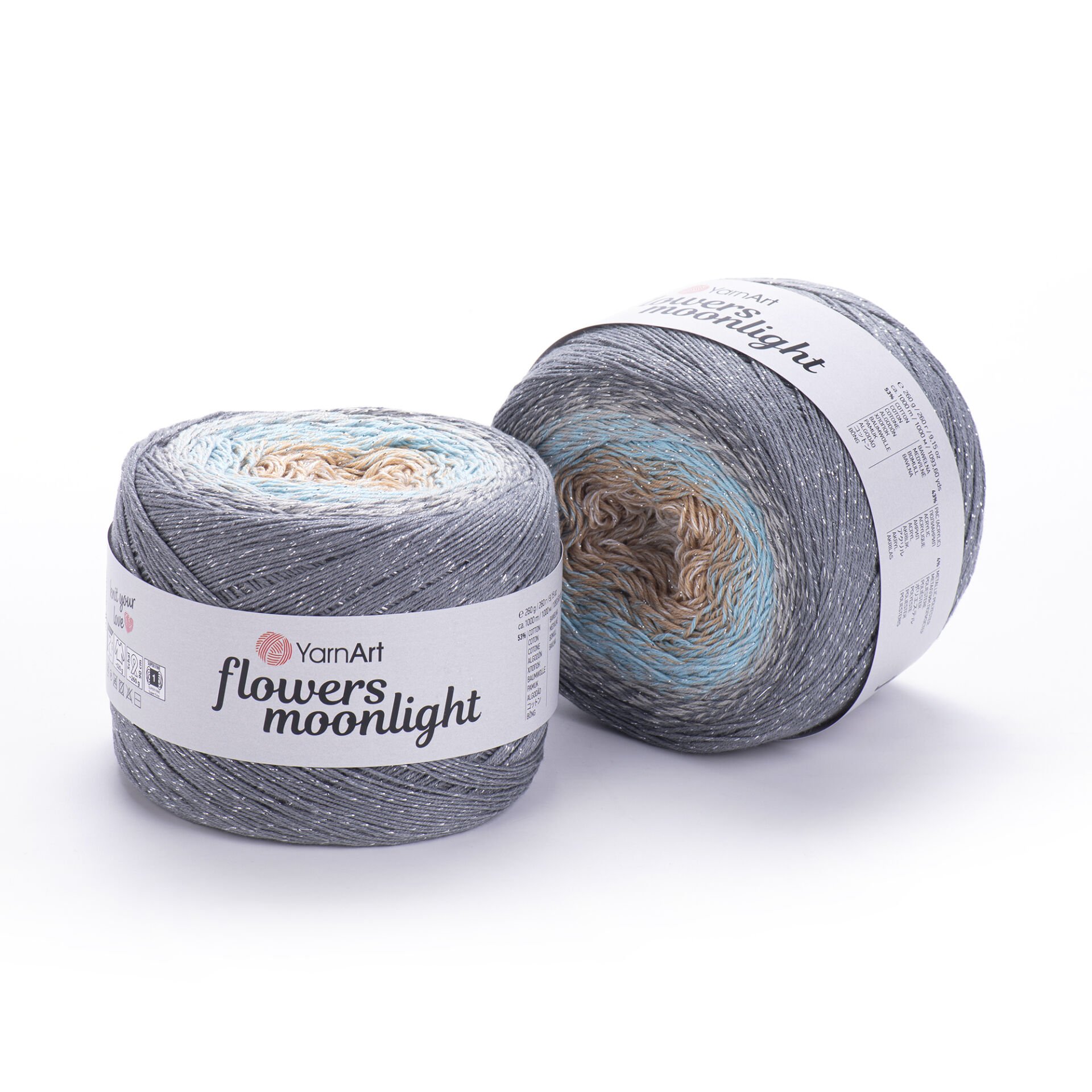 YARNART FLOWERS MOONLIGHT - GLITERRY MULTICOLOR KNITTING YARN VARIEGATED - 3268