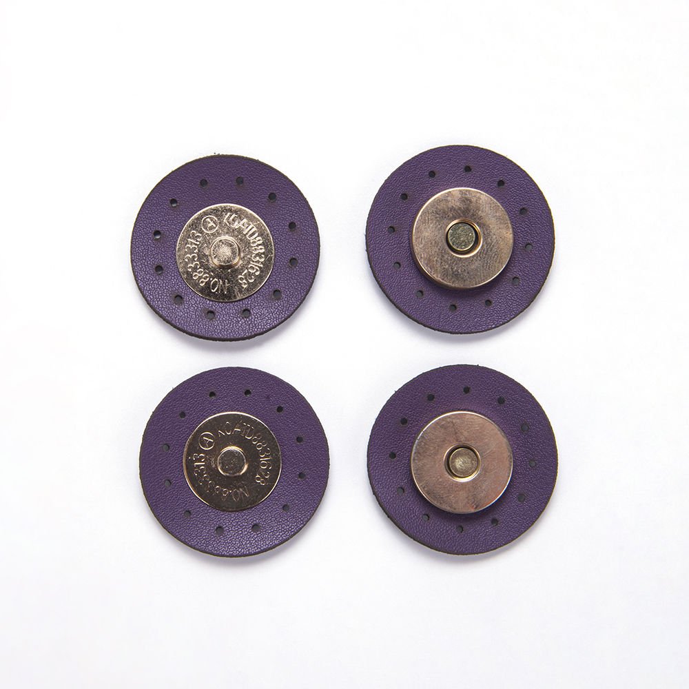 MAGNETIC BUTTONS WITH LEATHER - 2 PCS PURPLE