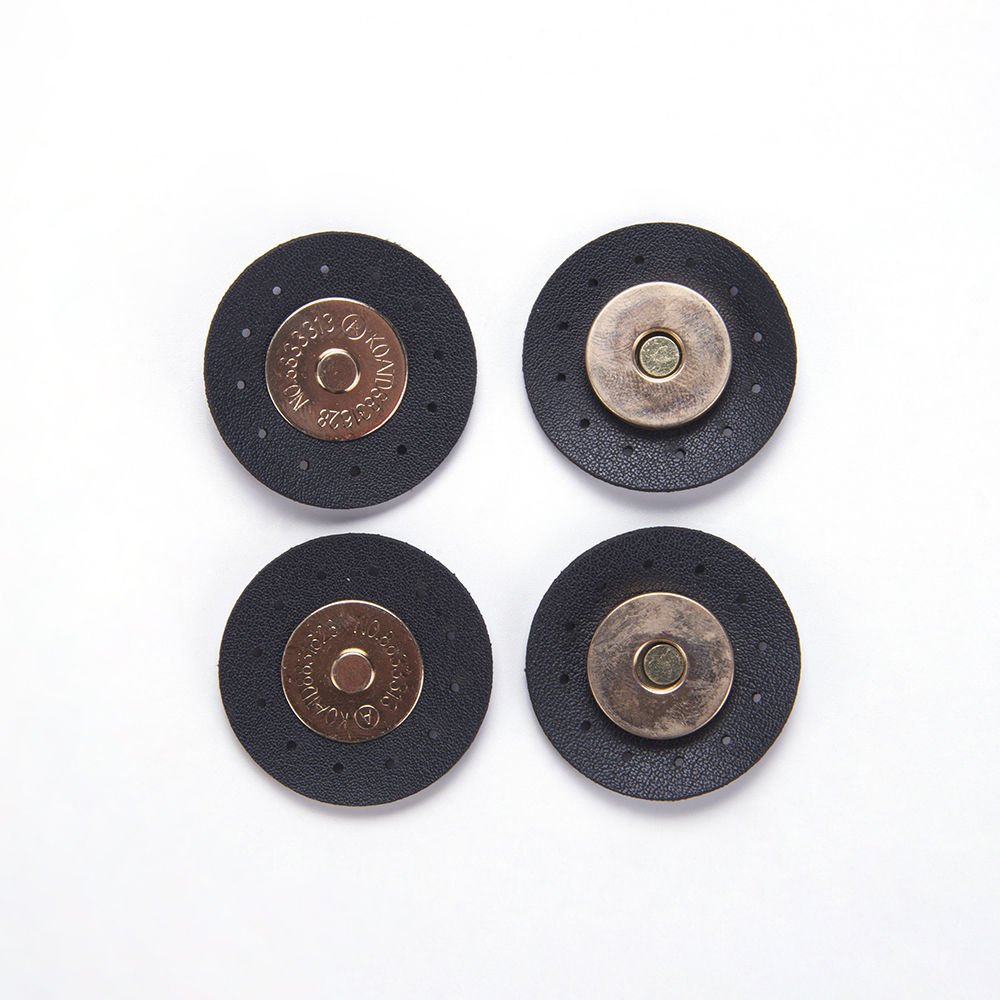 MAGNETIC BUTTONS WITH LEATHER - 2 PCS BLACK