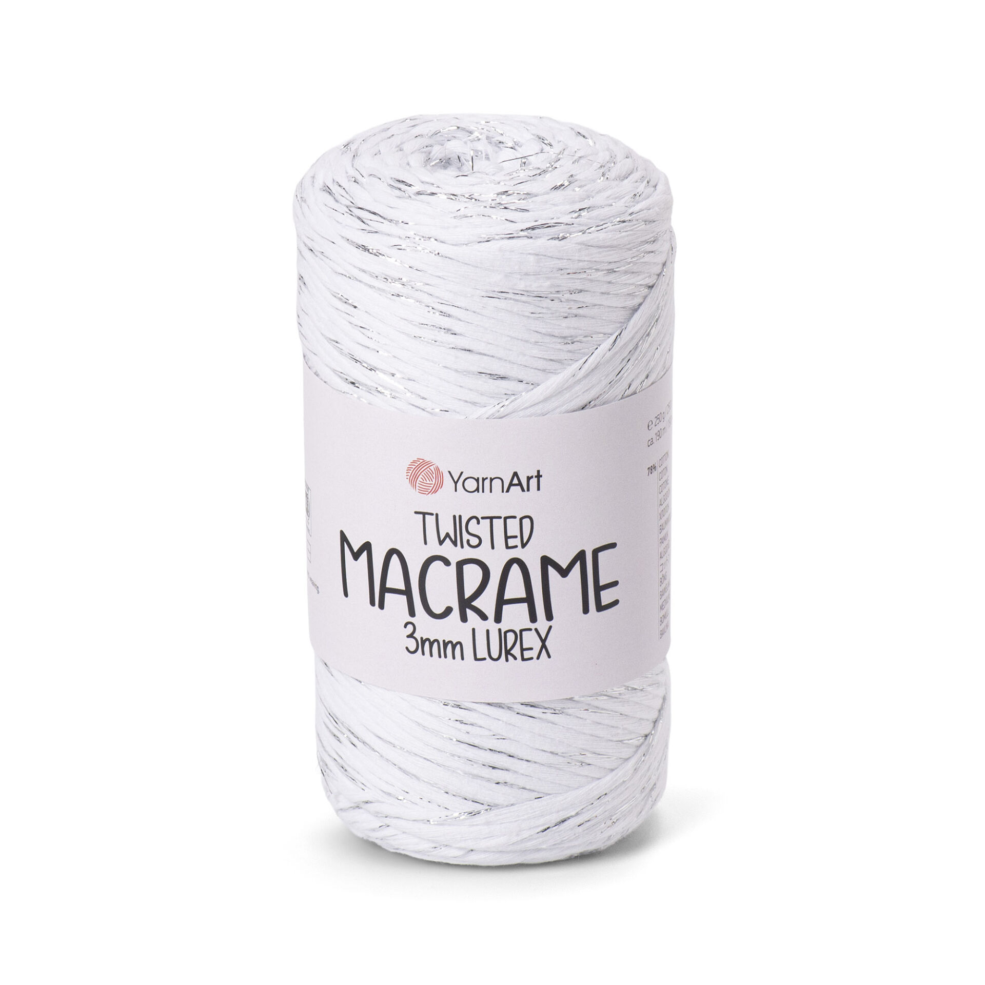 YARNART TWISTED MACRAME 3 MM LUREX - MACRAME CORD WHITE - 751