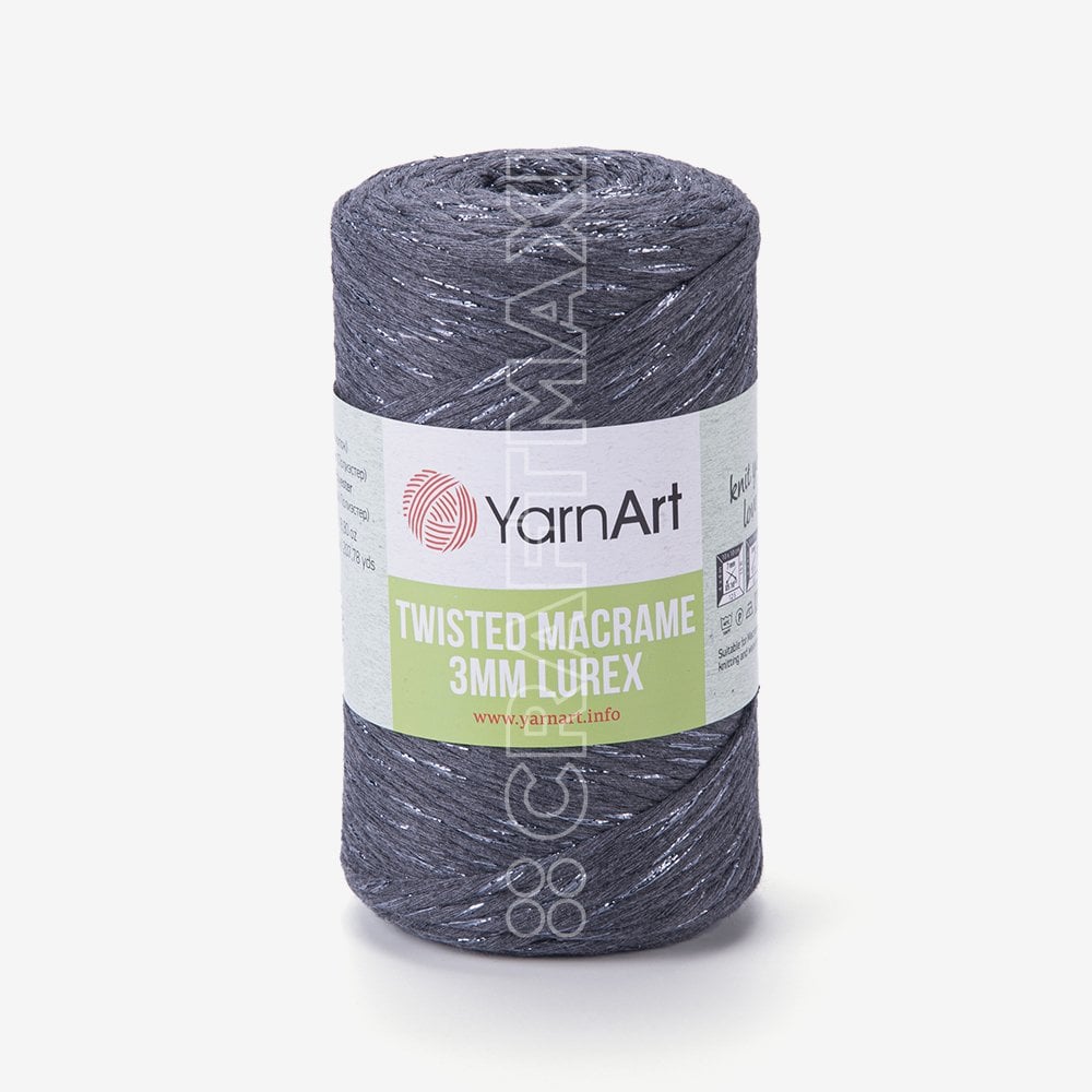 YARNART TWISTED MACRAME 3 MM LUREX - MACRAME CORD ANTHRACITE - 758