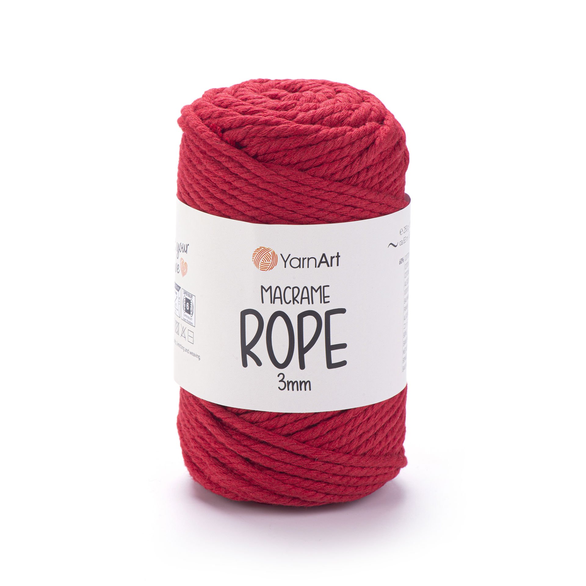 YARNART MACRAME ROPE 3 MM - MACRAME CORD RED - 773