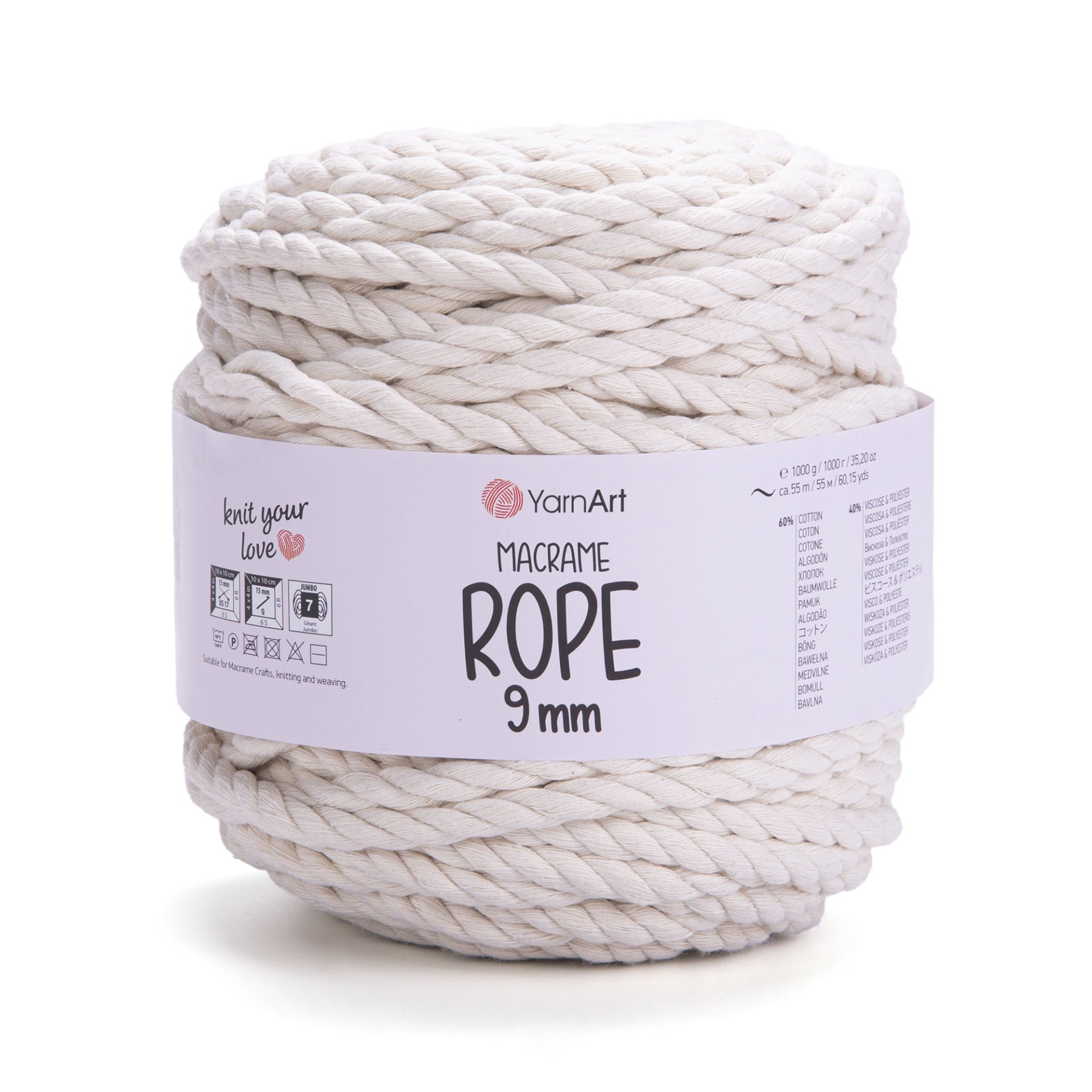 YARNART MACRAME ROPE 9MM - MACRAME CORD CREAM - 752