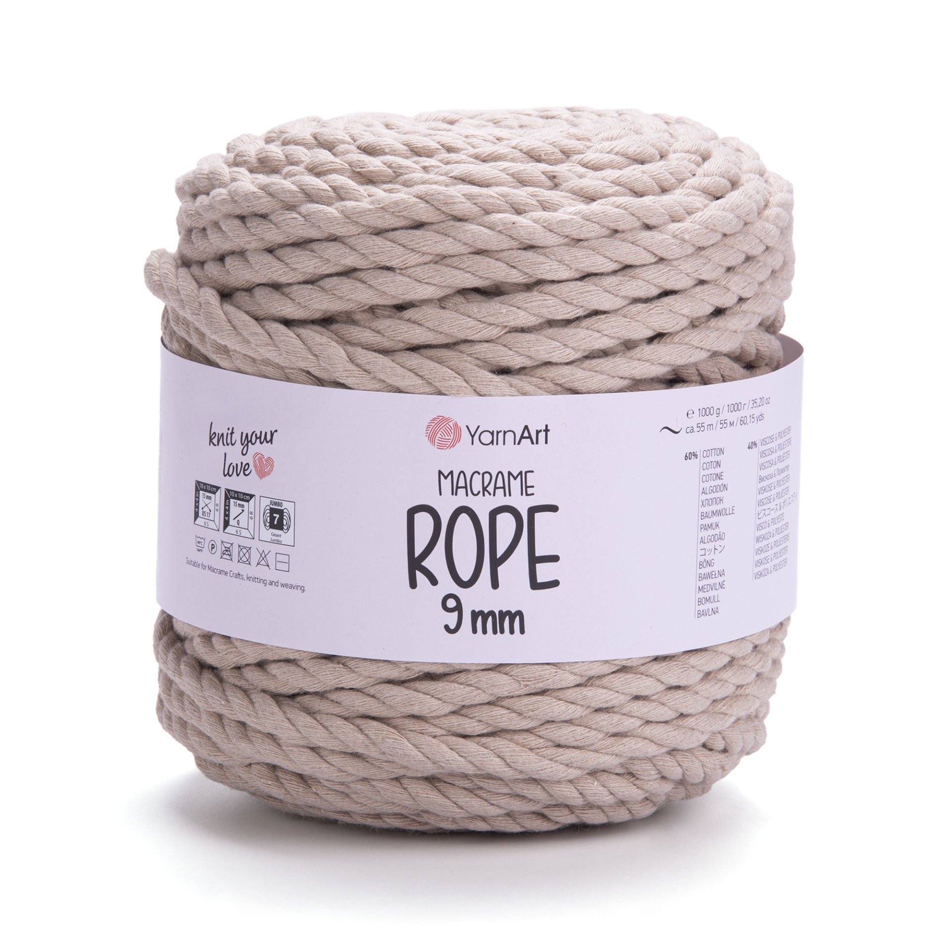 YARNART MACRAME ROPE 9MM - MACRAME CORD BEIGE - 753