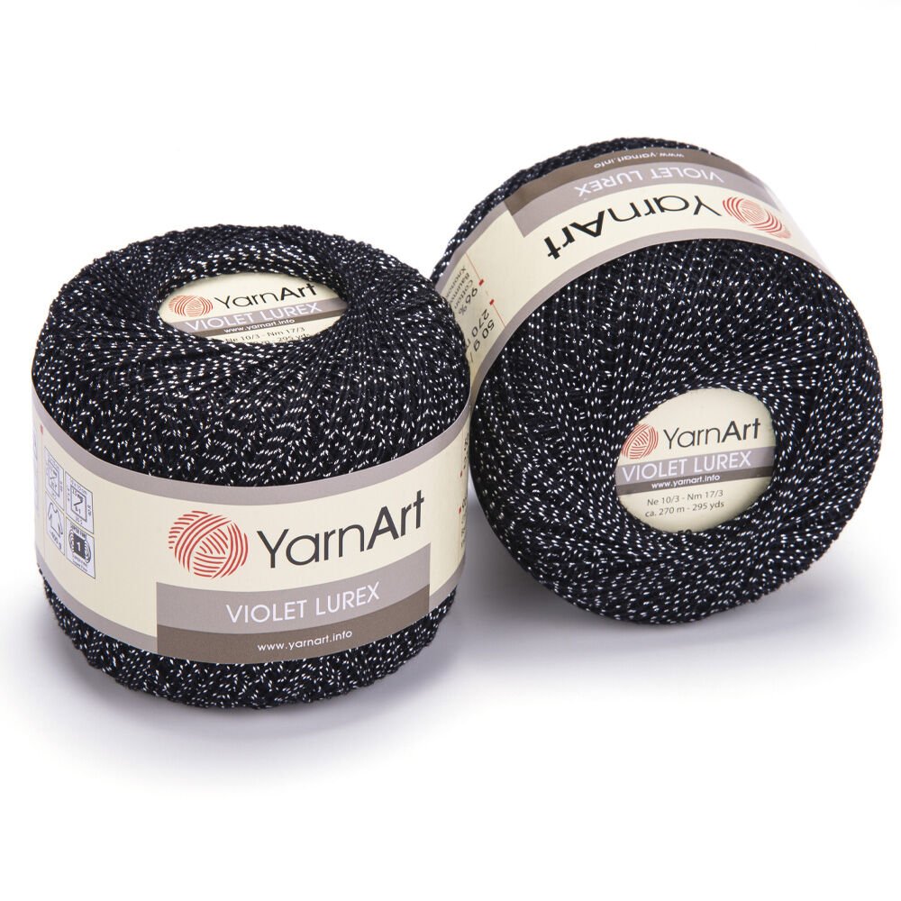 YARNART VIOLET LUREX - GLITTERY MERCERISED LACE YARN BLACK - 1999