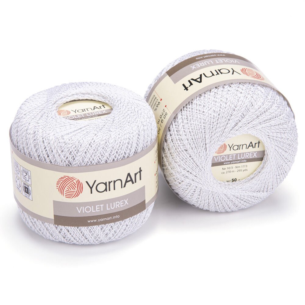 YARNART VIOLET LUREX - GLITTERY MERCERISED LACE YARN WHITE - 1000