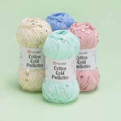 YARNART COTTON GOLD PAILLETTES - KNITTING YARN WHITE - 7102
