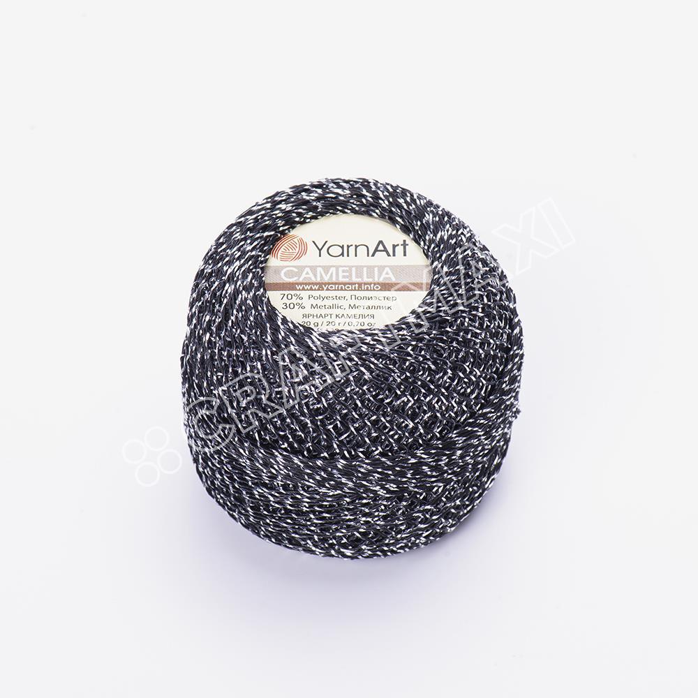 YARNART CAMELLIA - GLITTERY LACE YARN BLACK-SILVER GLITTERY - 412