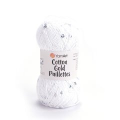 YARNART COTTON GOLD PAILLETTES - KNITTING YARN WHITE - 7102