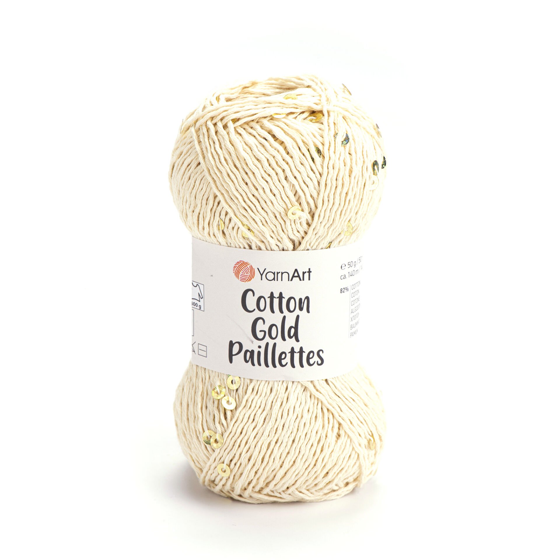 YARNART COTTON GOLD PAILLETTES - KNITTING YARN CREAM - 7103