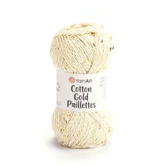 YARNART COTTON GOLD PAILLETTES - KNITTING YARN CREAM - 7103