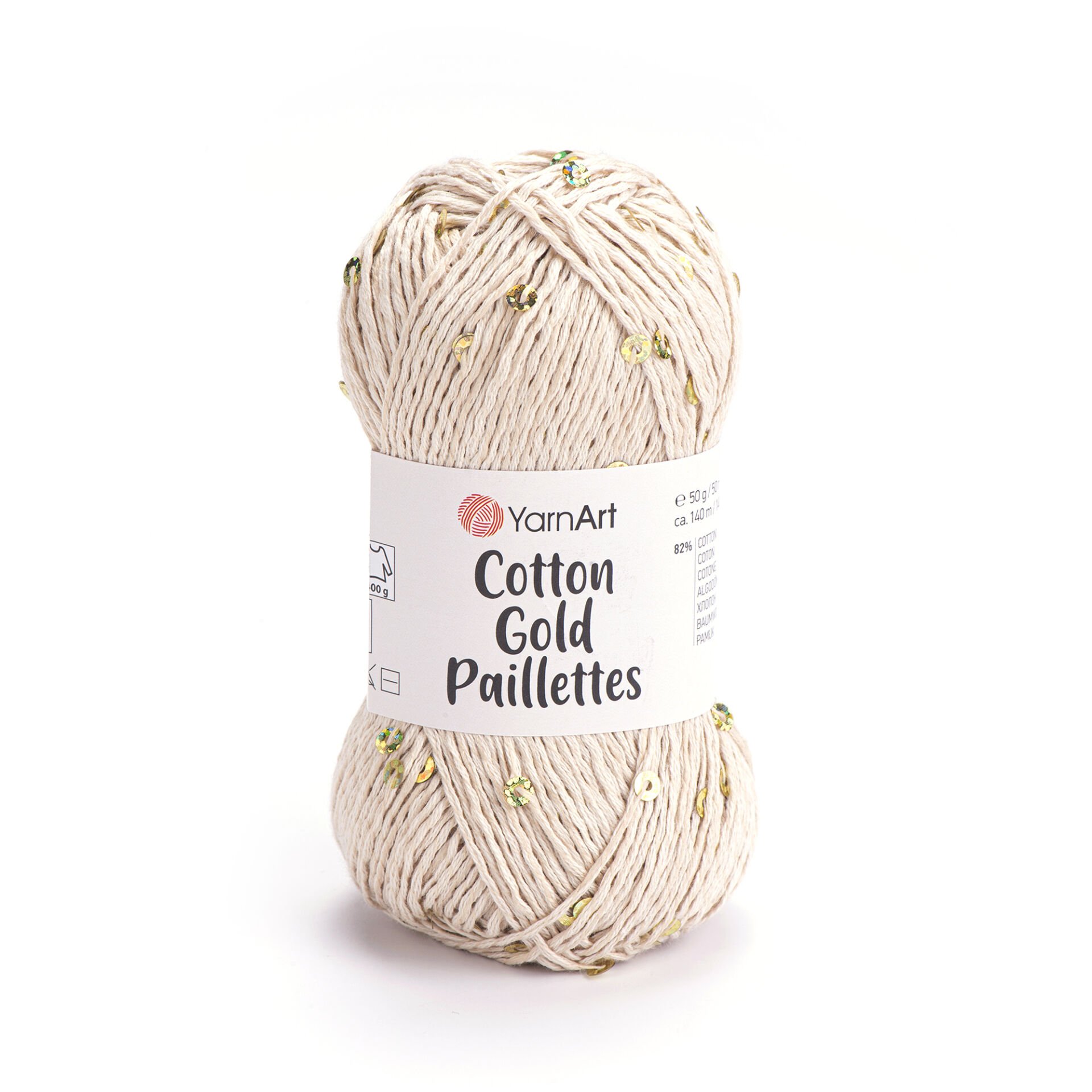 YARNART COTTON GOLD PAILLETTES - KNITTING YARN CREAM - 7104