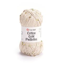 YARNART COTTON GOLD PAILLETTES - KNITTING YARN CREAM - 7104