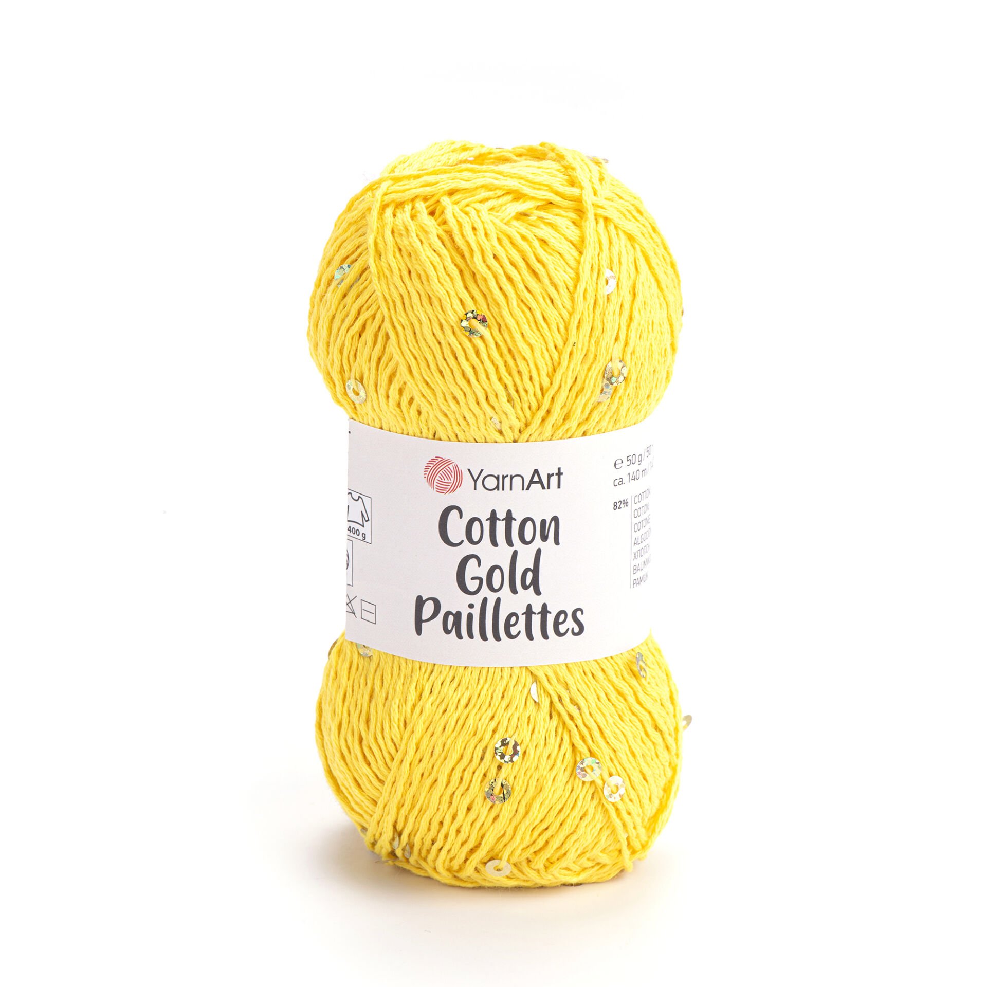 YARNART COTTON GOLD PAILLETTES - KNITTING YARN YELLOW - 7106