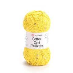 YARNART COTTON GOLD PAILLETTES - KNITTING YARN YELLOW - 7106