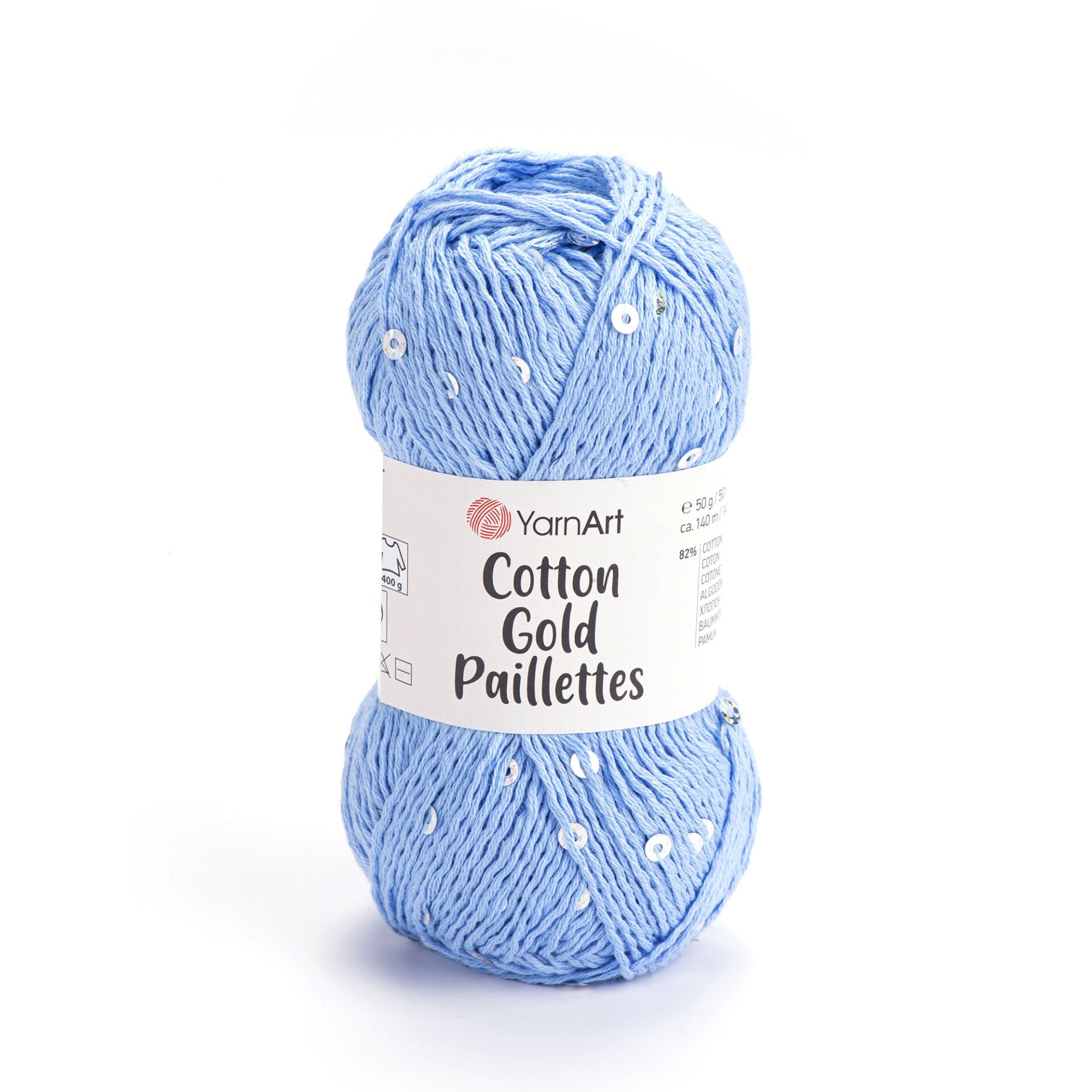 YARNART COTTON GOLD PAILLETTES - KNITTING YARN BLUE - 7110