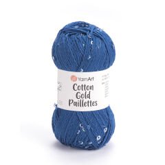 YARNART COTTON GOLD PAILLETTES - KNITTING YARN BLUE - 7111