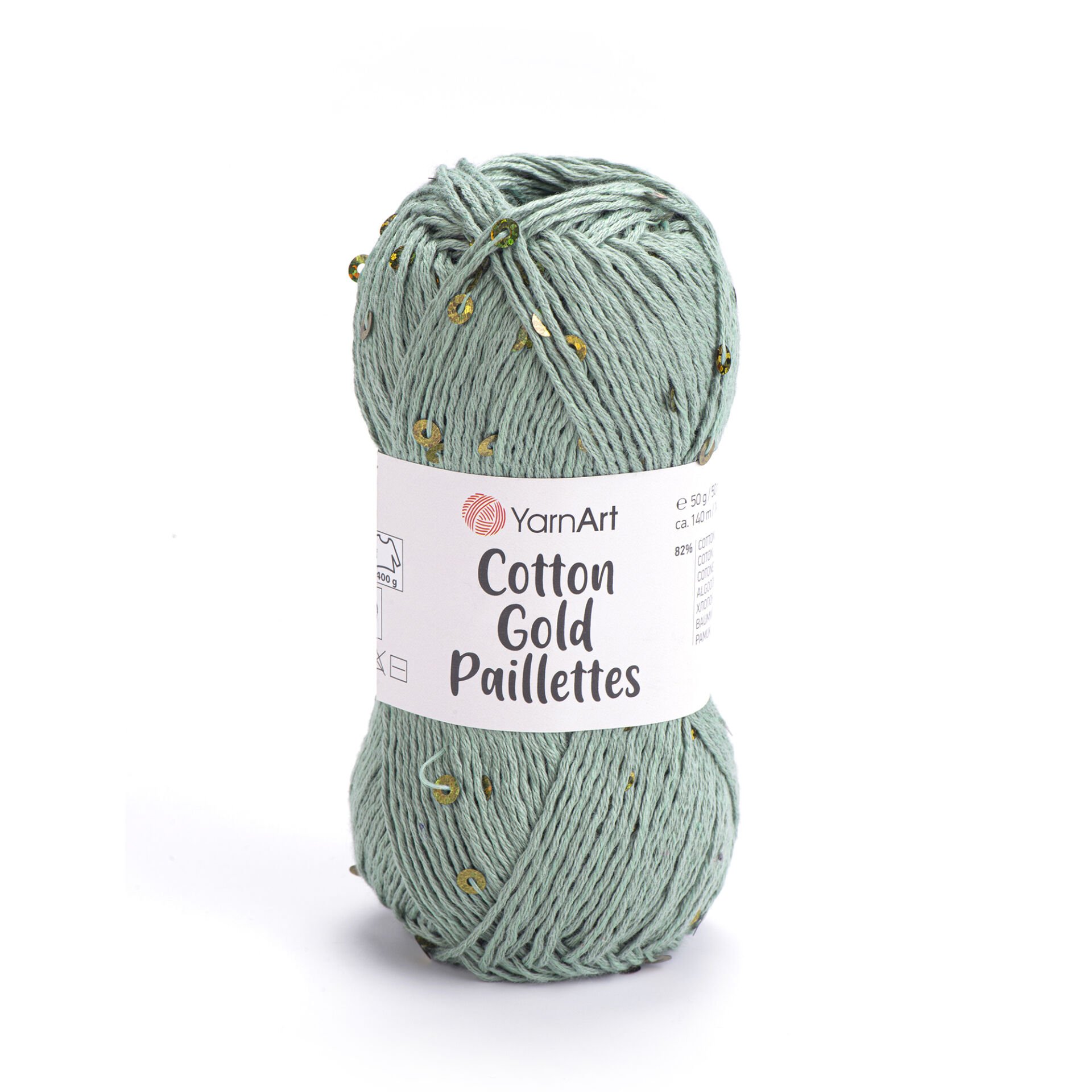 YARNART COTTON GOLD PAILLETTES - KNITTING YARN GREEN - 7113