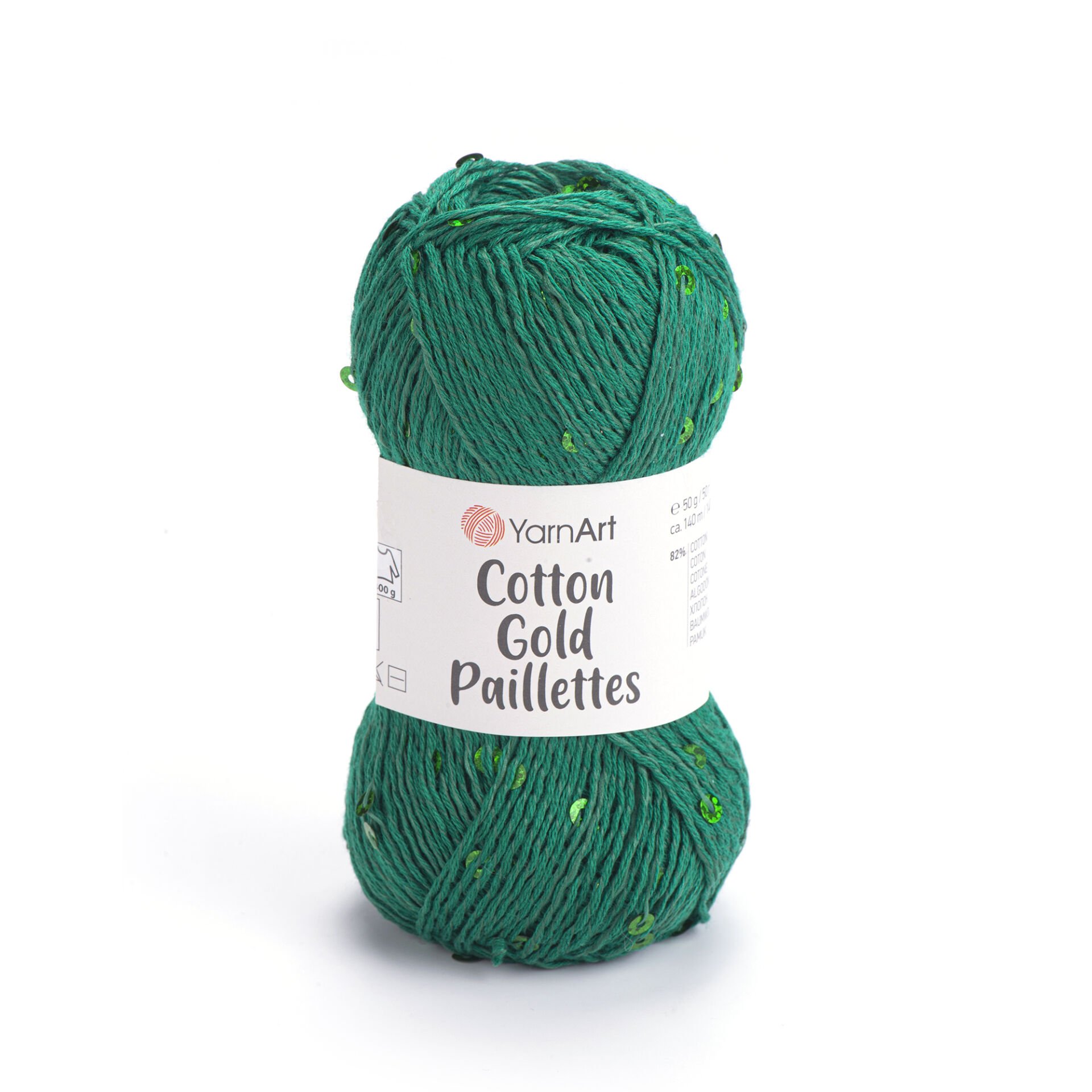 YARNART COTTON GOLD PAILLETTES - KNITTING YARN GREEN - 7114