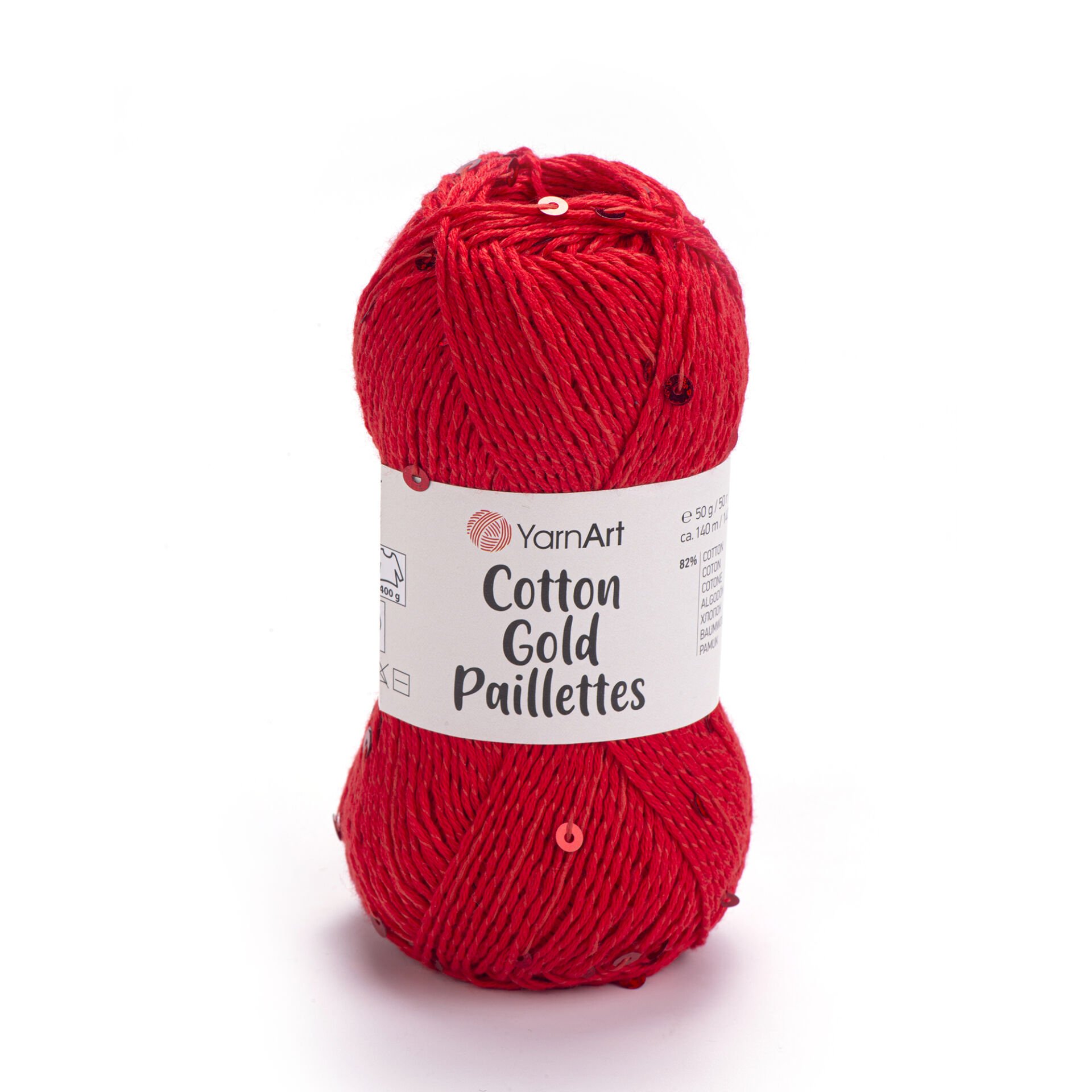 YARNART COTTON GOLD PAILLETTES - KNITTING YARN RED - 7115
