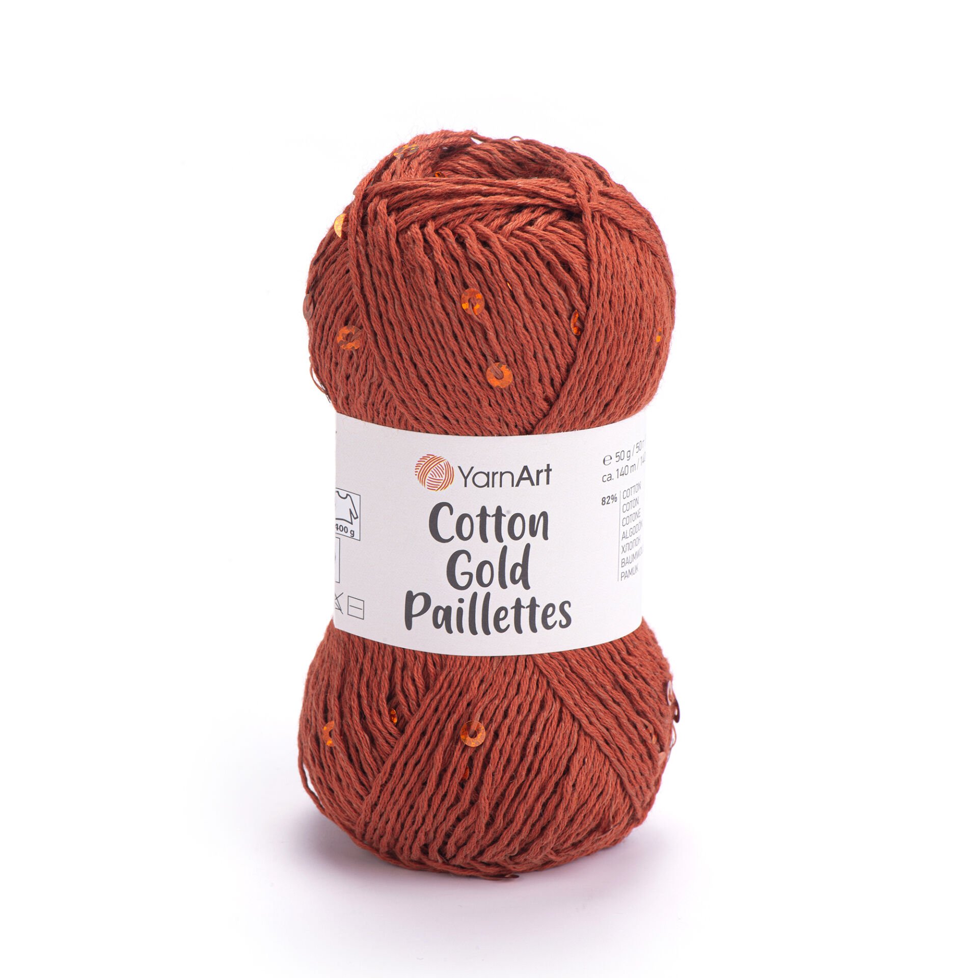 YARNART COTTON GOLD PAILLETTES - KNITTING YARN TERRACOTTA - 7117
