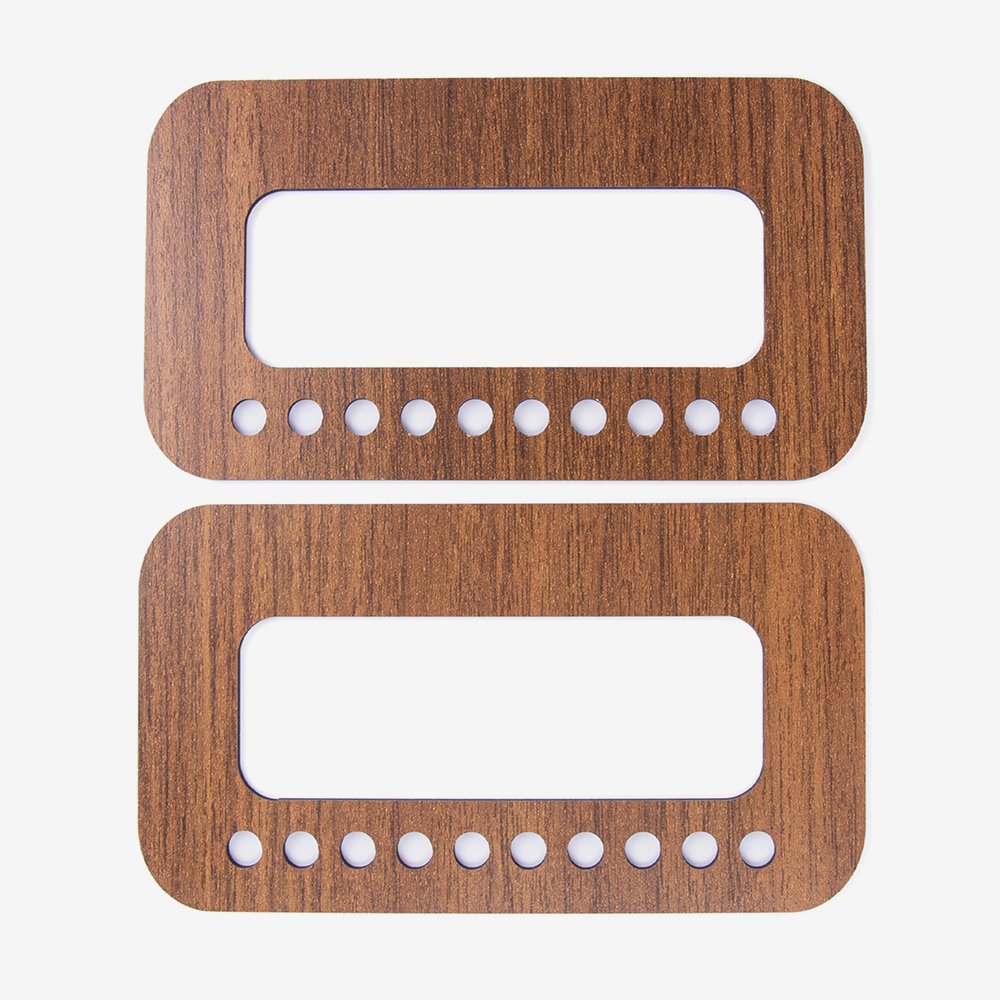 WOODEN BAG HANDLE - RECTANGULAR - PERFORATED - 2 PIECES 16X9 CM - WALNUT
