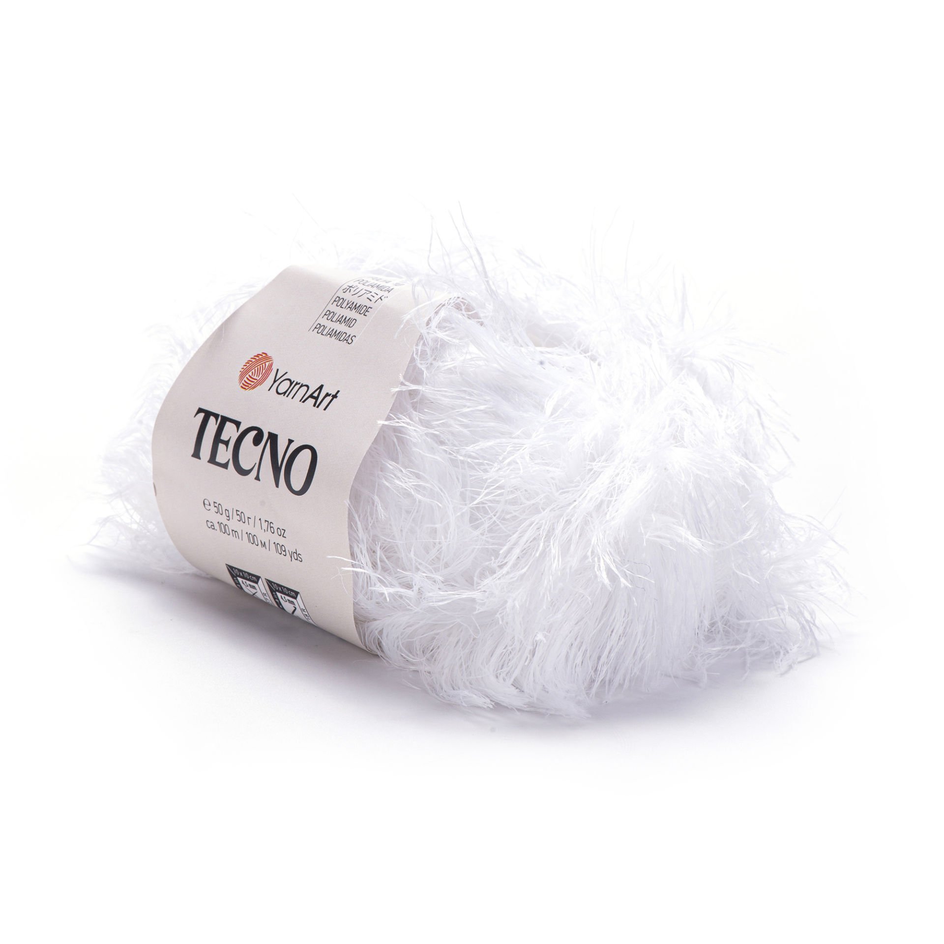 YARNART TECNO - FAUX FUR KNITTING YARN WHITE - 01