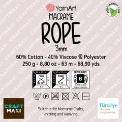 YARNART MACRAME ROPE 3 MM - MACRAME CORD NAVY - 784